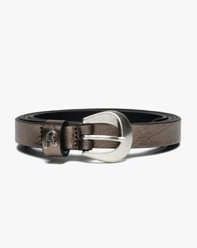 laminated leather belt with buckle closure