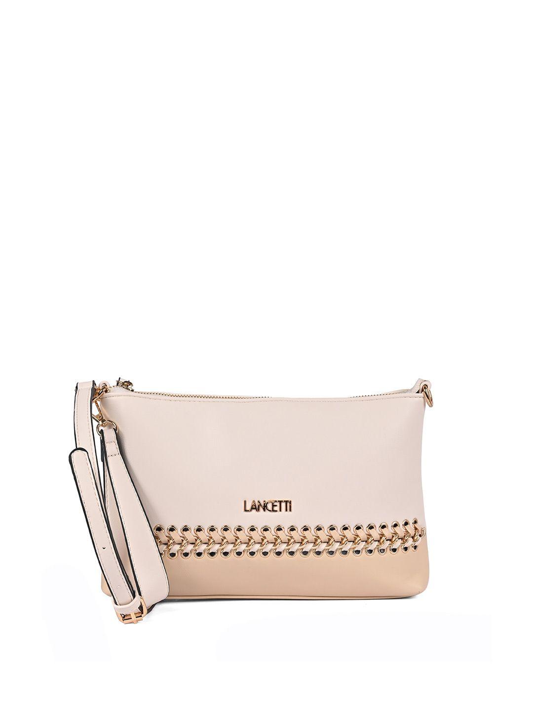 lancetti off white & peach-coloured purse clutch