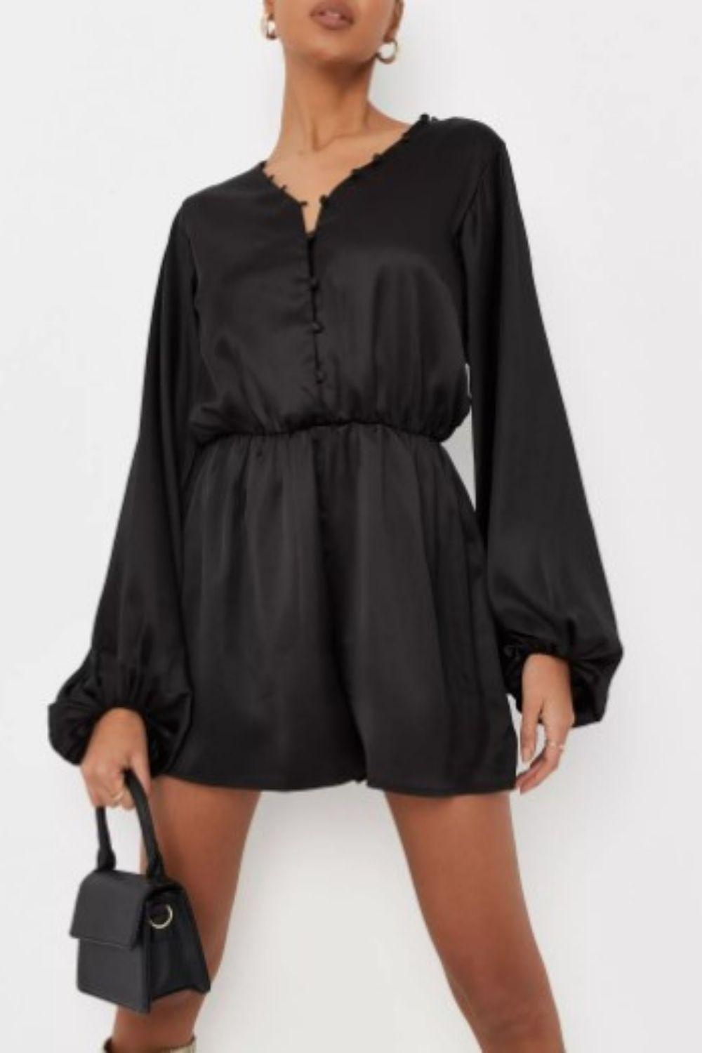 lantern sleeve black me playsuit