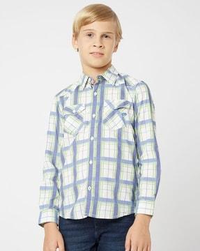 lanzo checked slim fit shirt with flap pockets