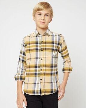 lanzo plaid shirt with spread collar