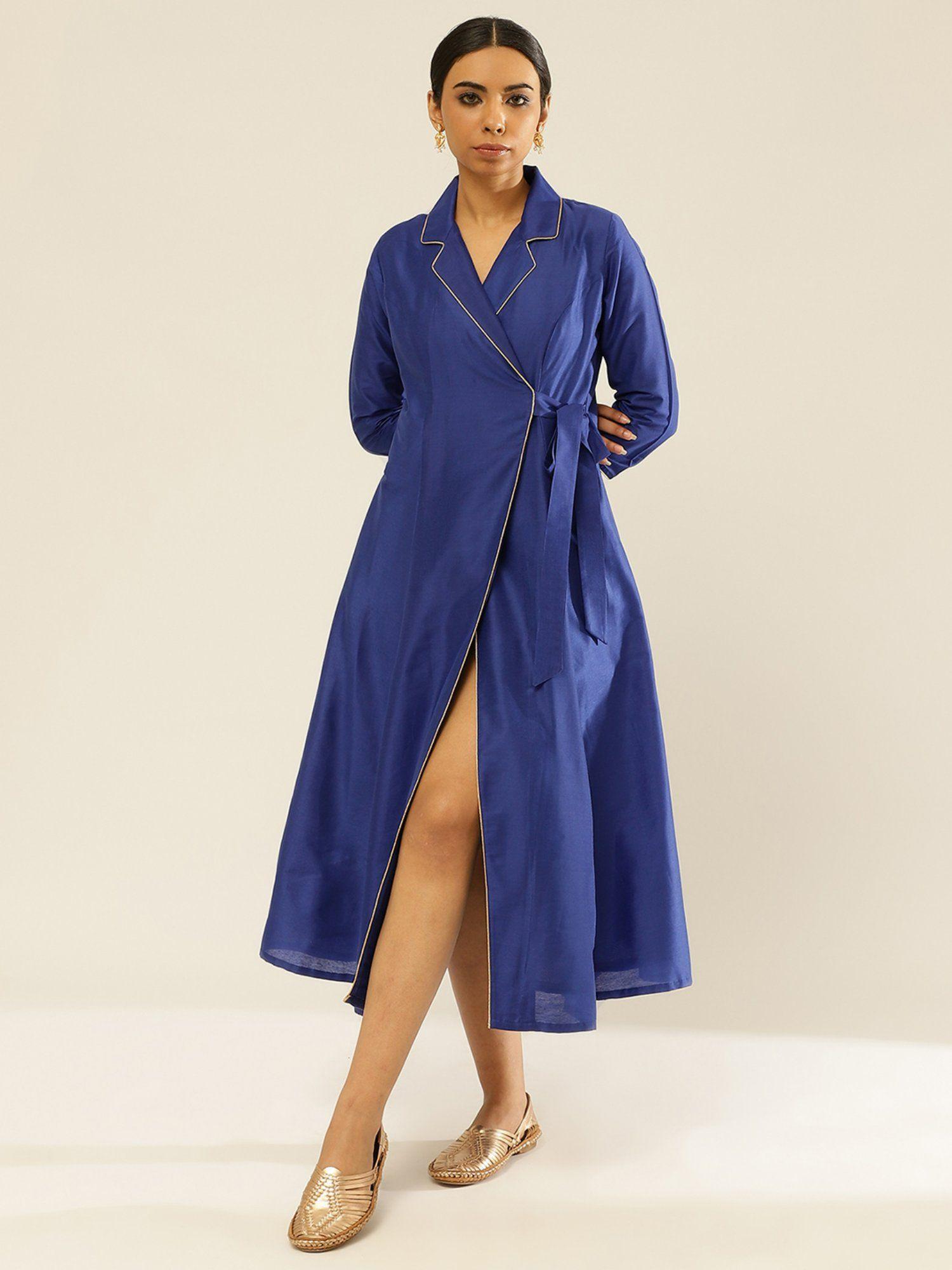lapel collared wrap dress imperial blue