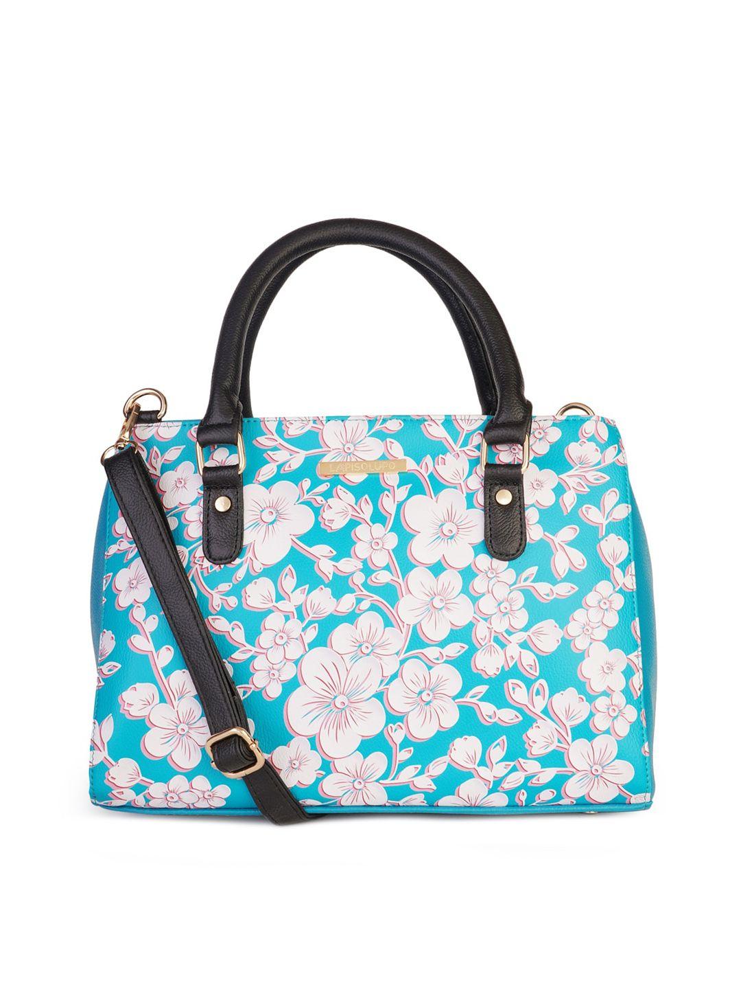 lapis o lupo women turquoise blue floral printed structured handheld bag