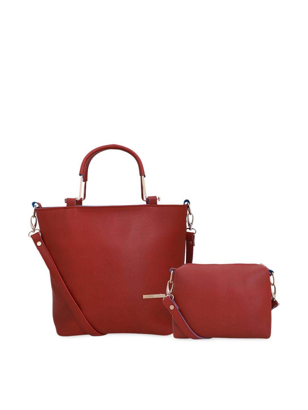 lapis o lupo red textured handheld bag with pouch