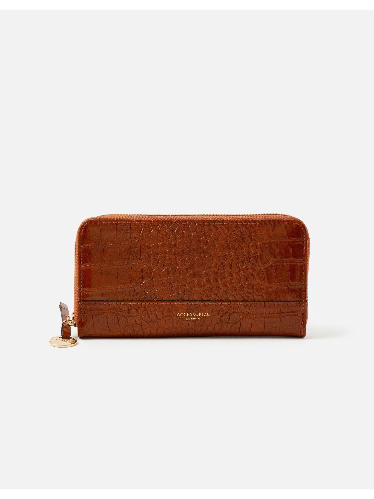 large zip around reptile tan solid wallet