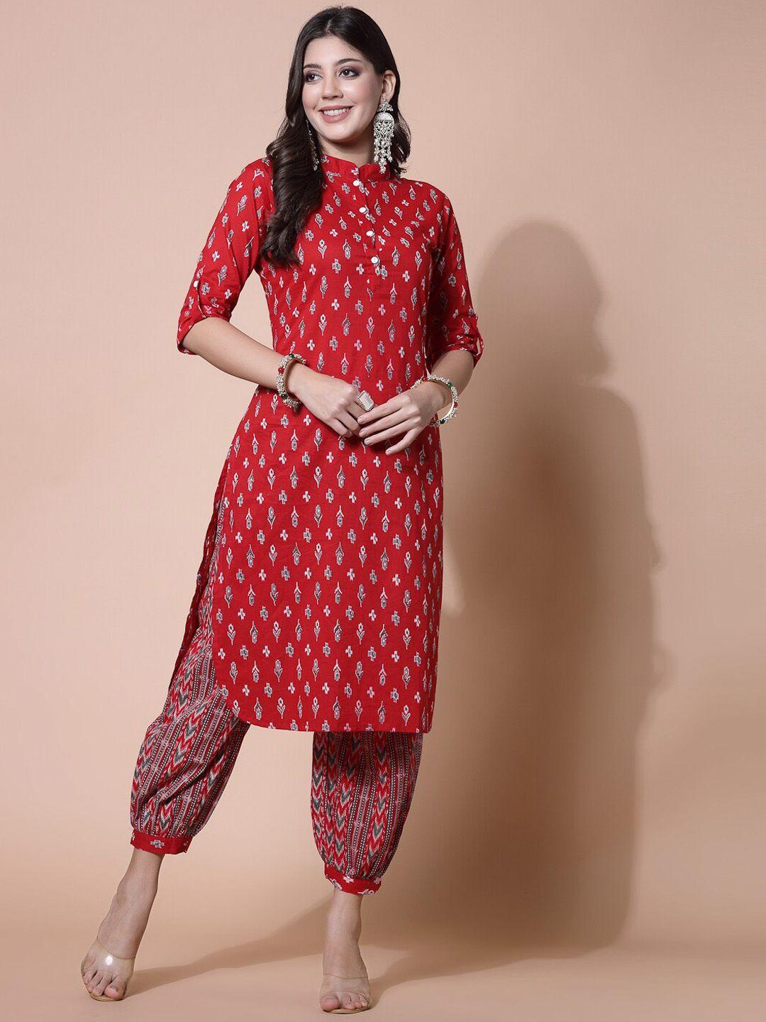 largish ethnic motifs printed regular pure cotton kurta with salwar
