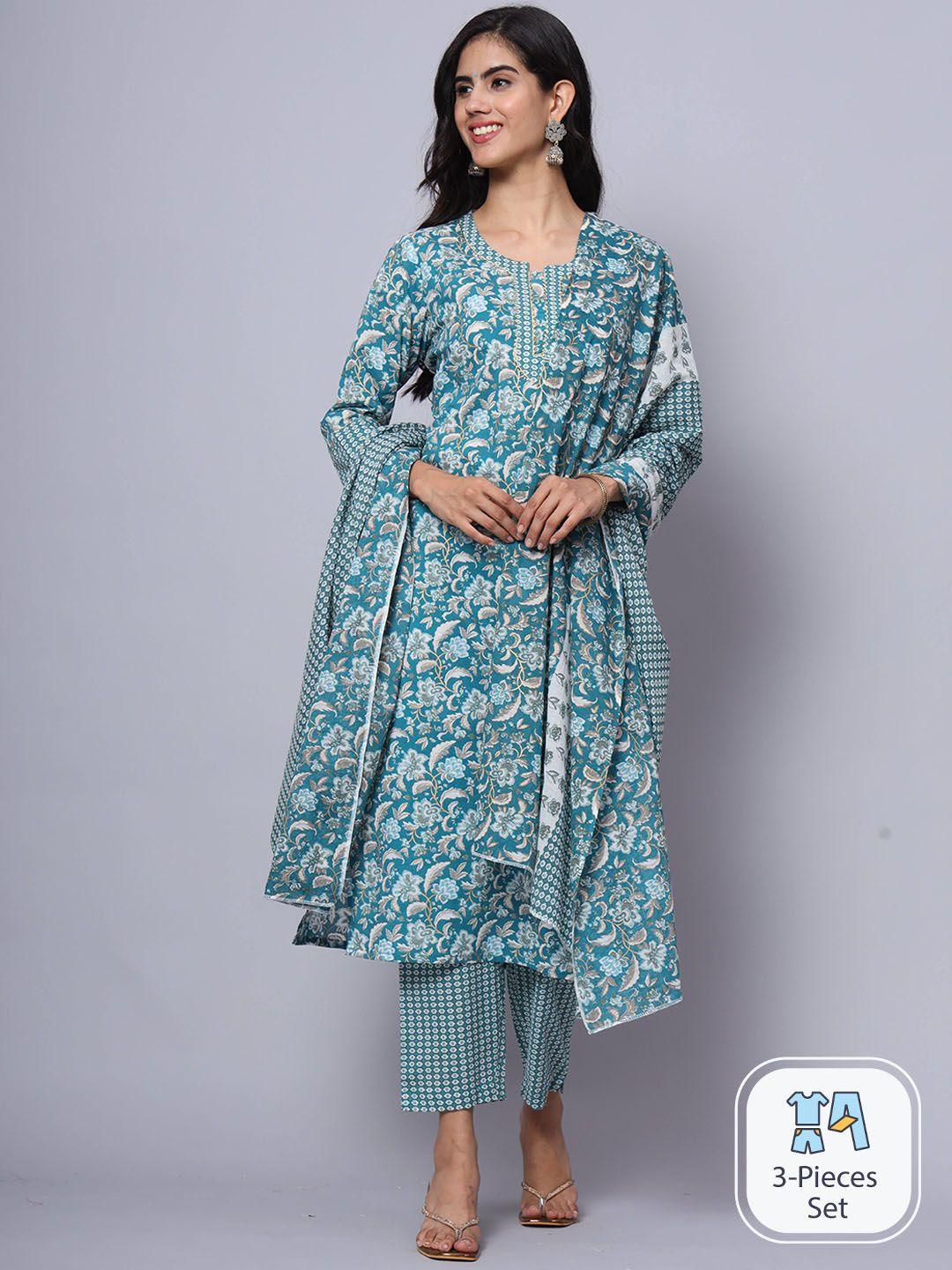 largish floral printed regular gotta patti pure cotton kurta with trousers & with
