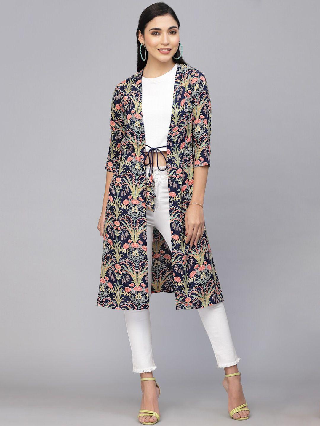 largish floral printed tasselled shrug