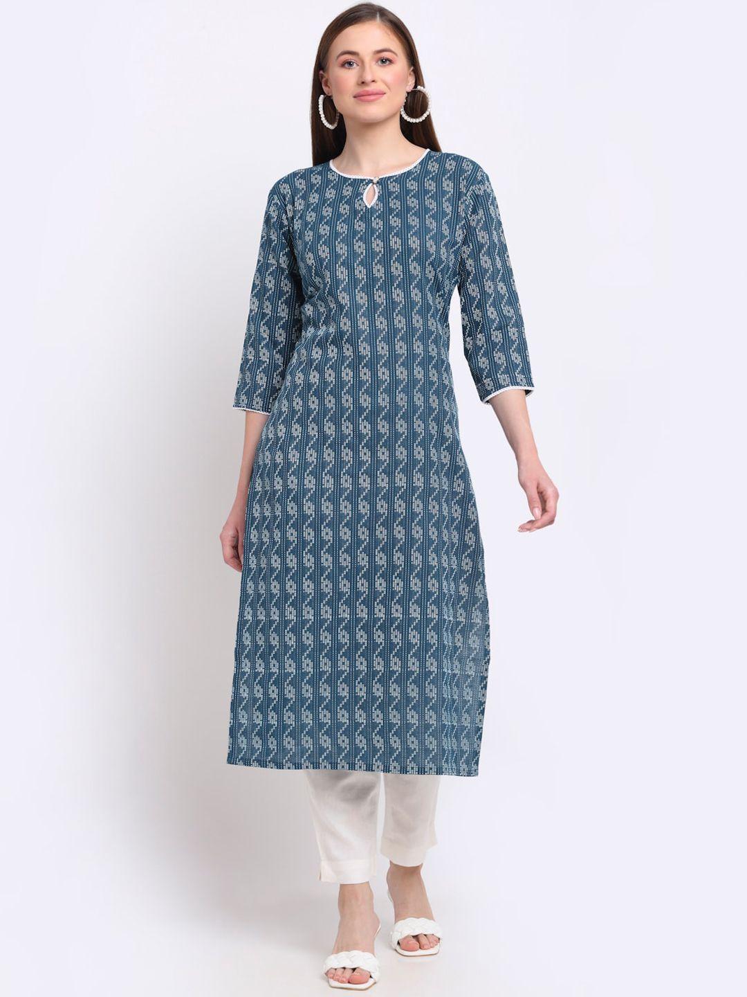 largish geometric printed keyhole neck pure cotton straight kurta