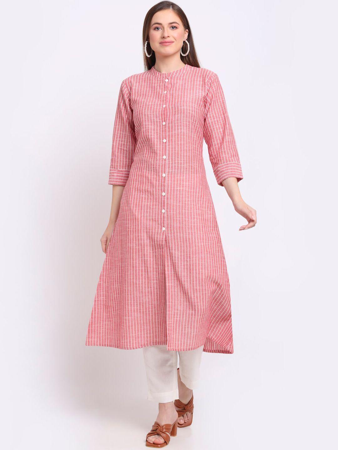 largish striped printed mandarin collar cotton a-line kurta