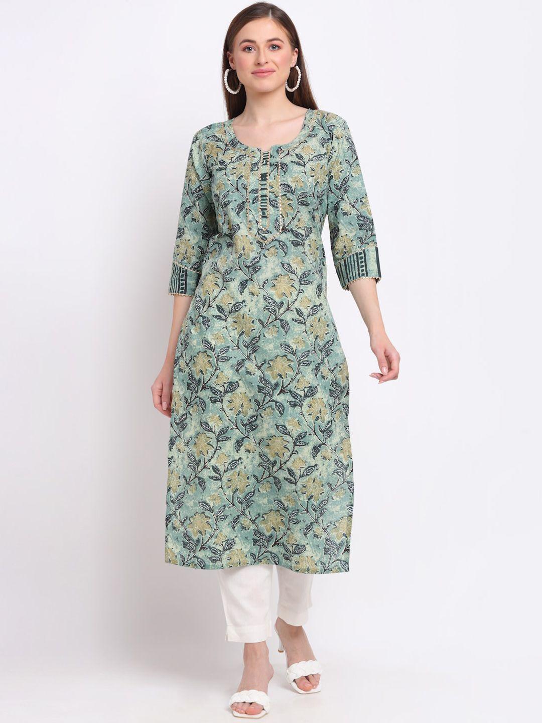 largish women green floral printed kurta