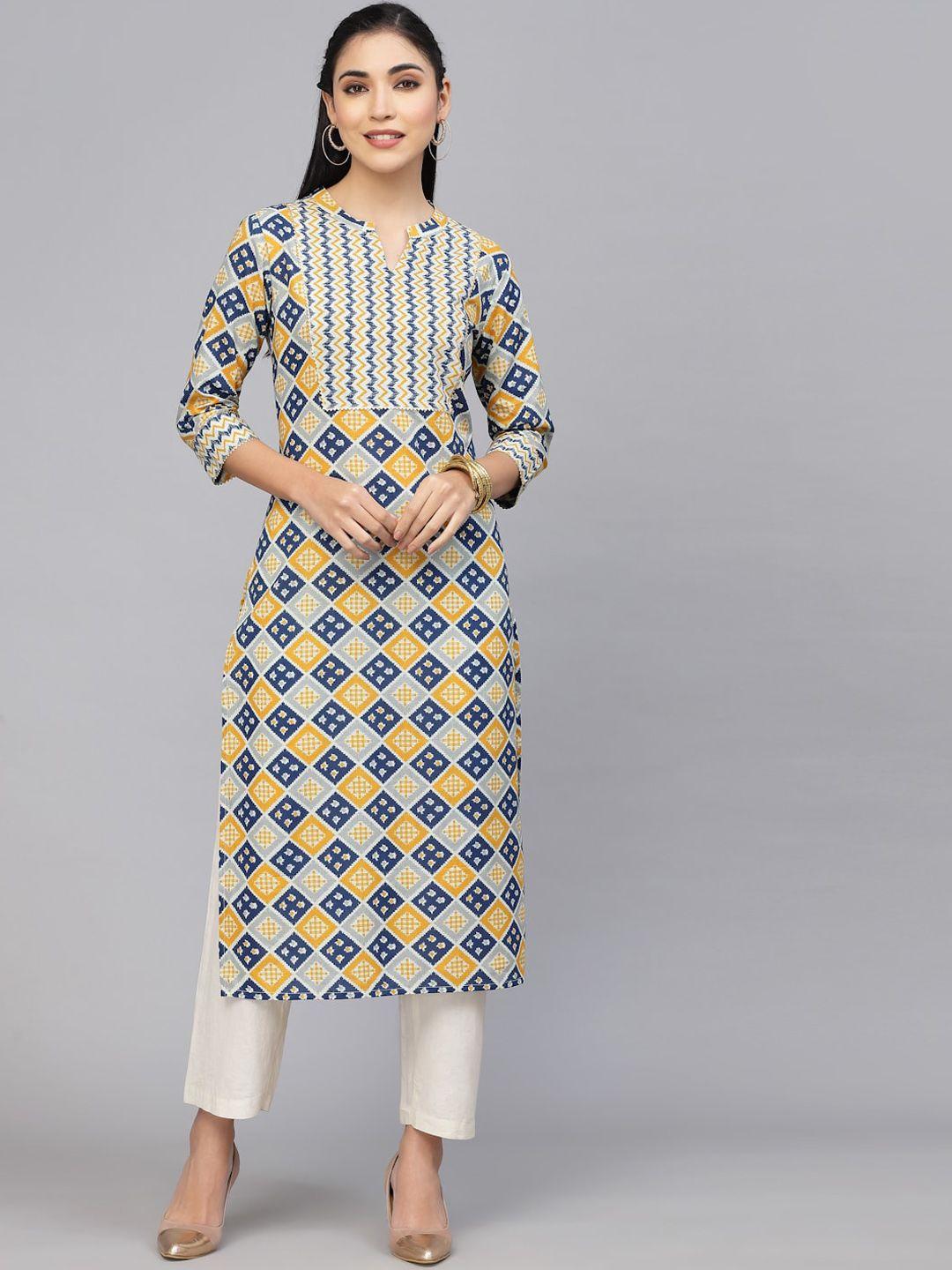 largish women multicoloured geometric printed sequinned kurta