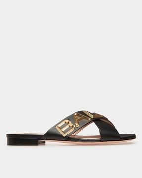 larise flat leather slides