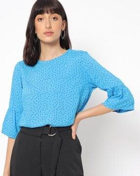 larissa print top with flounce sleeves