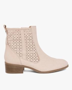 laser-cut ankle-length boots