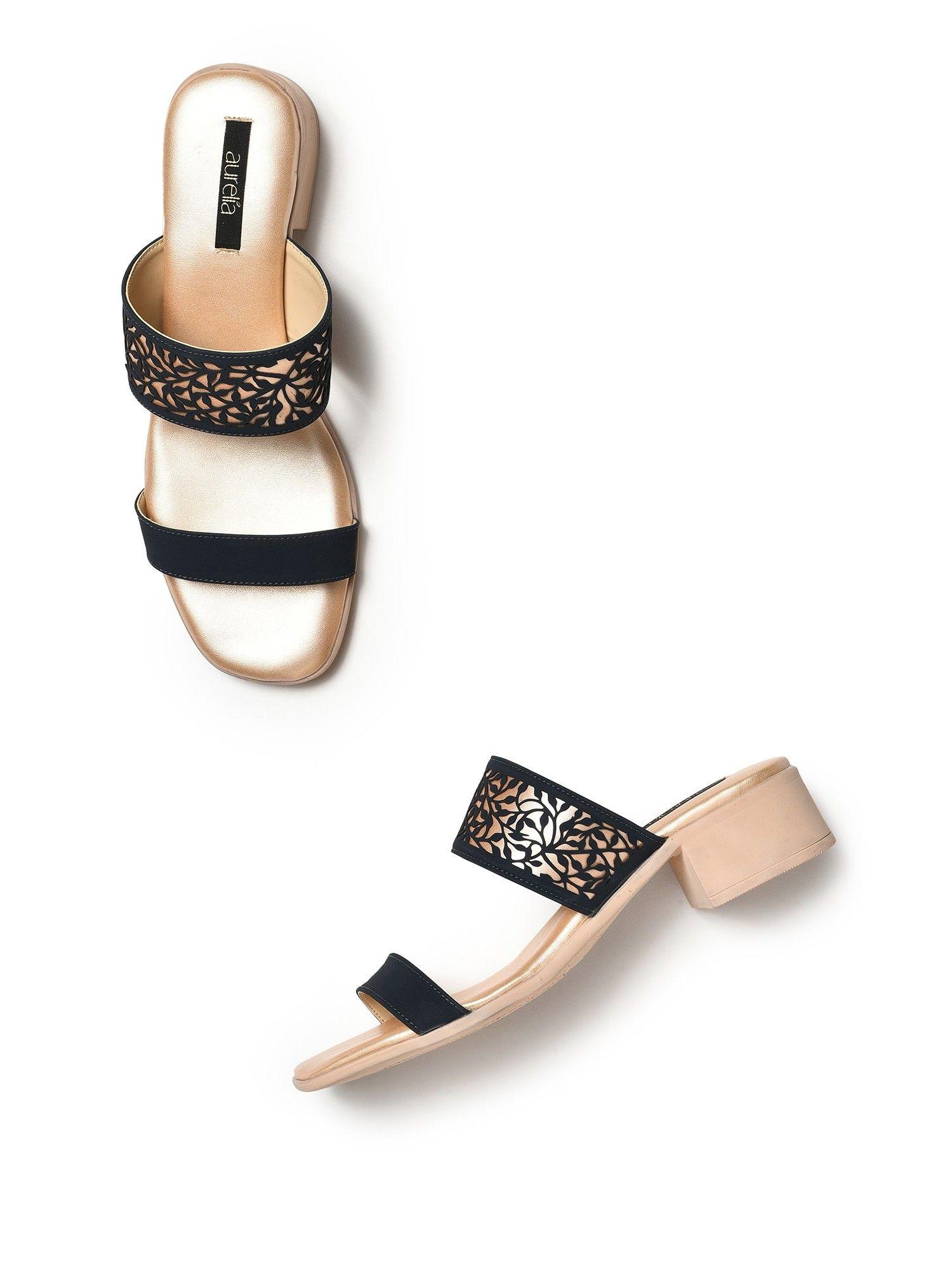 laser cut black square block heel