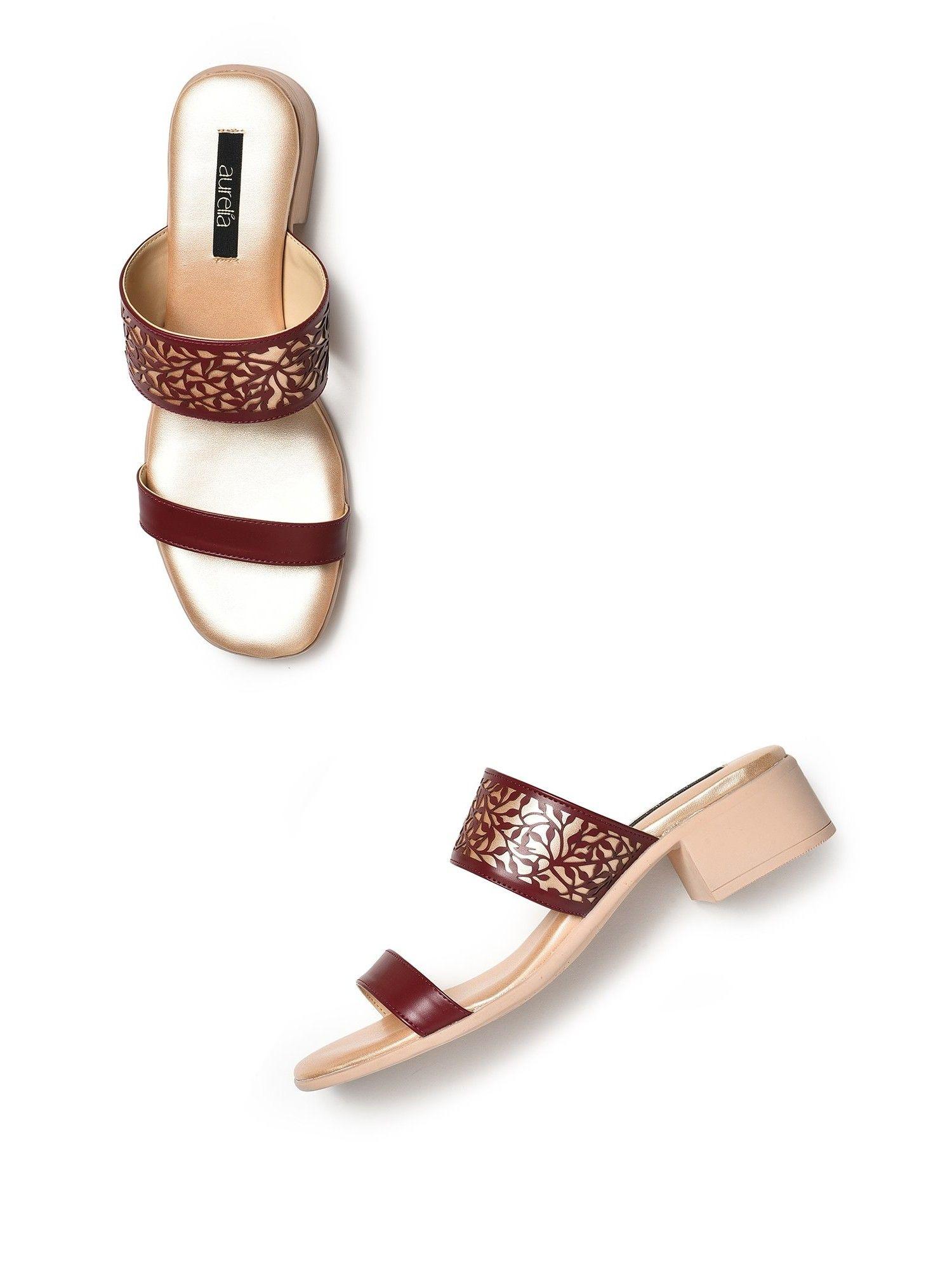 laser cut burgundy square block heel