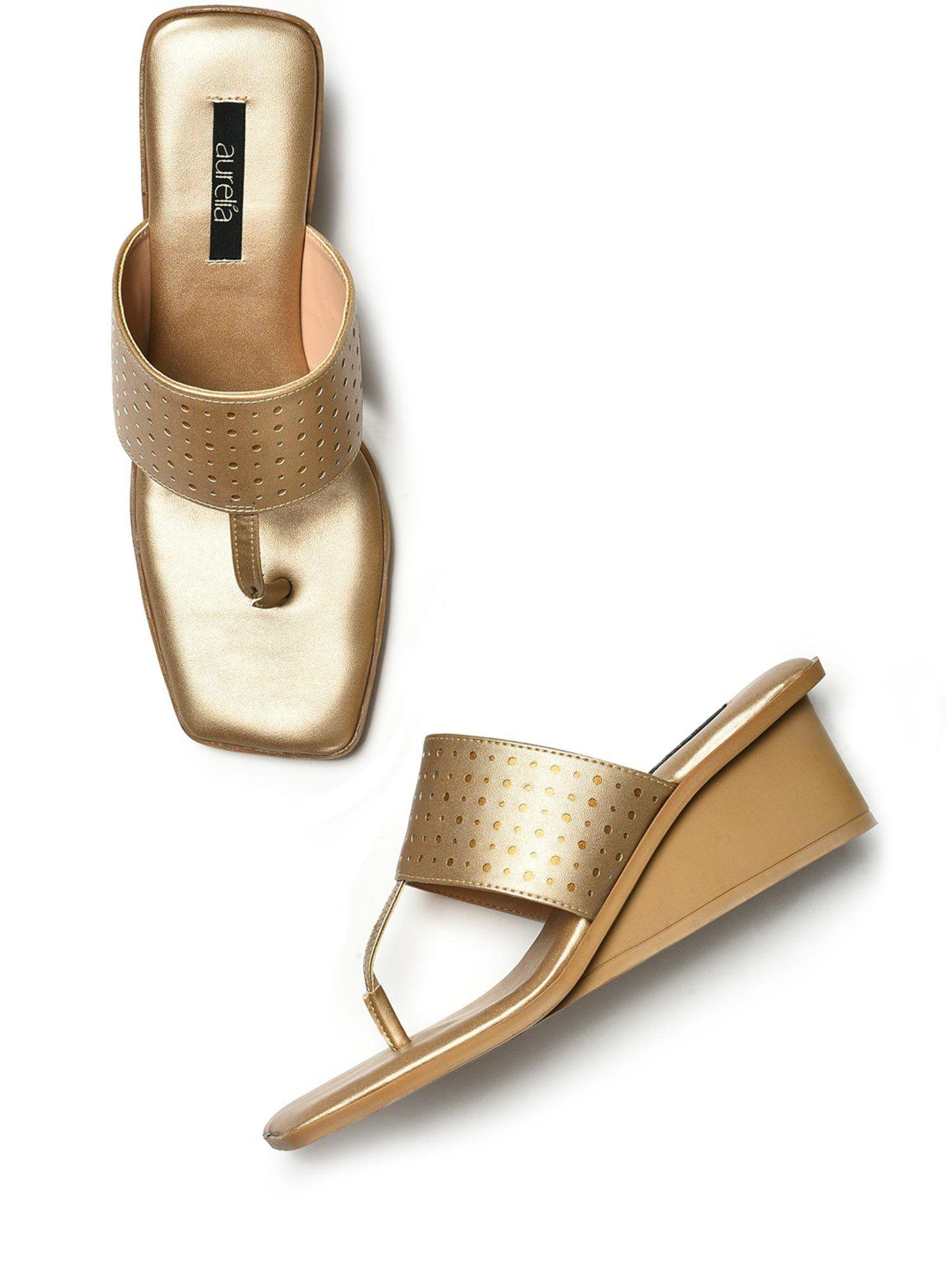 laser cut gold square toe wedges