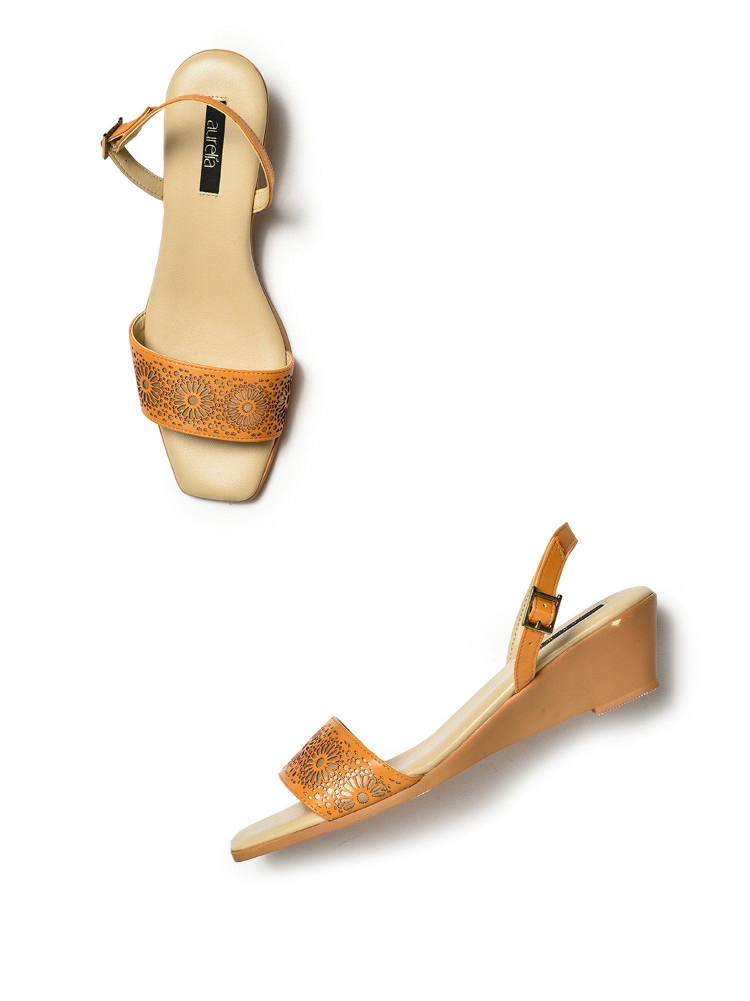 laser cut yellow square toe wedges