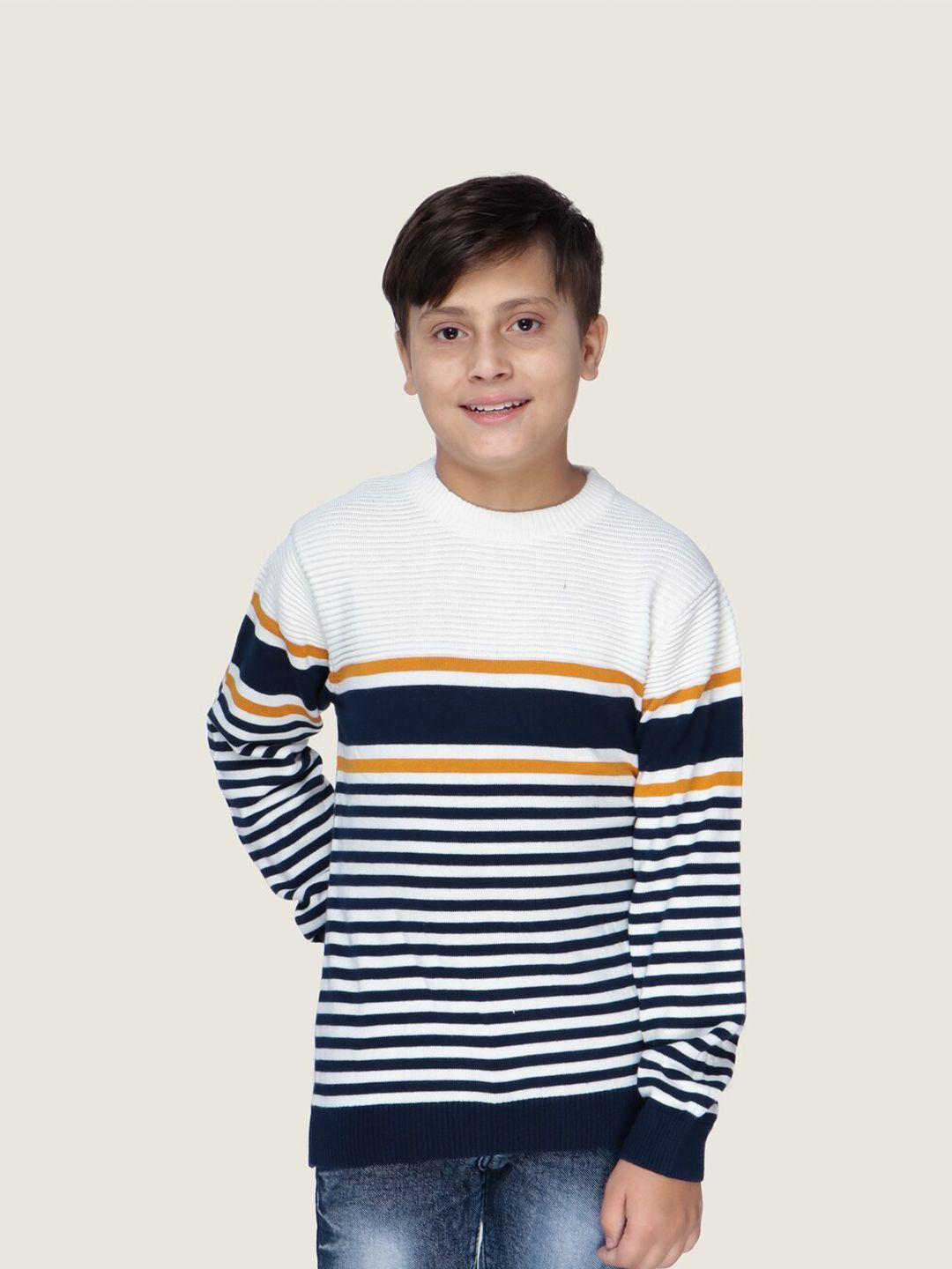 lasnak boys white & navy blue striped cotton pullover sweater