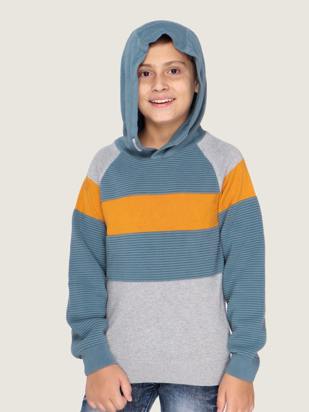 lasnak boys grey & orange striped cotton pullover sweater