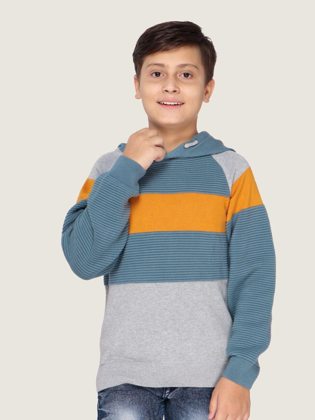 lasnak boys grey & orange striped cotton pullover sweater