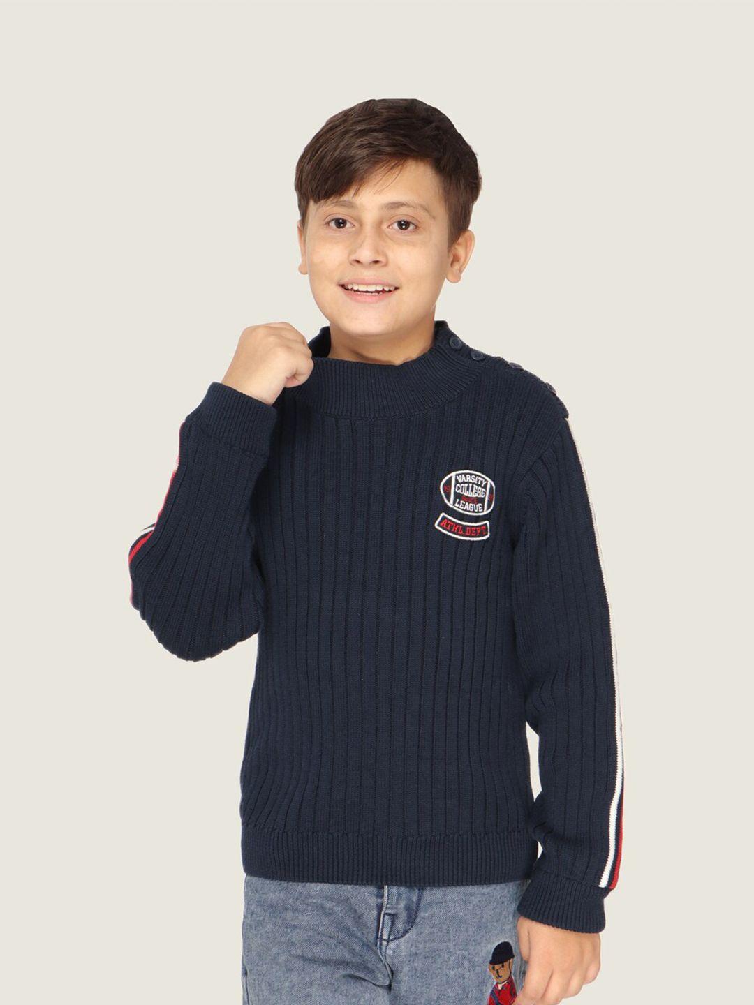 lasnak boys navy blue & red ribbed cotton pullover sweater