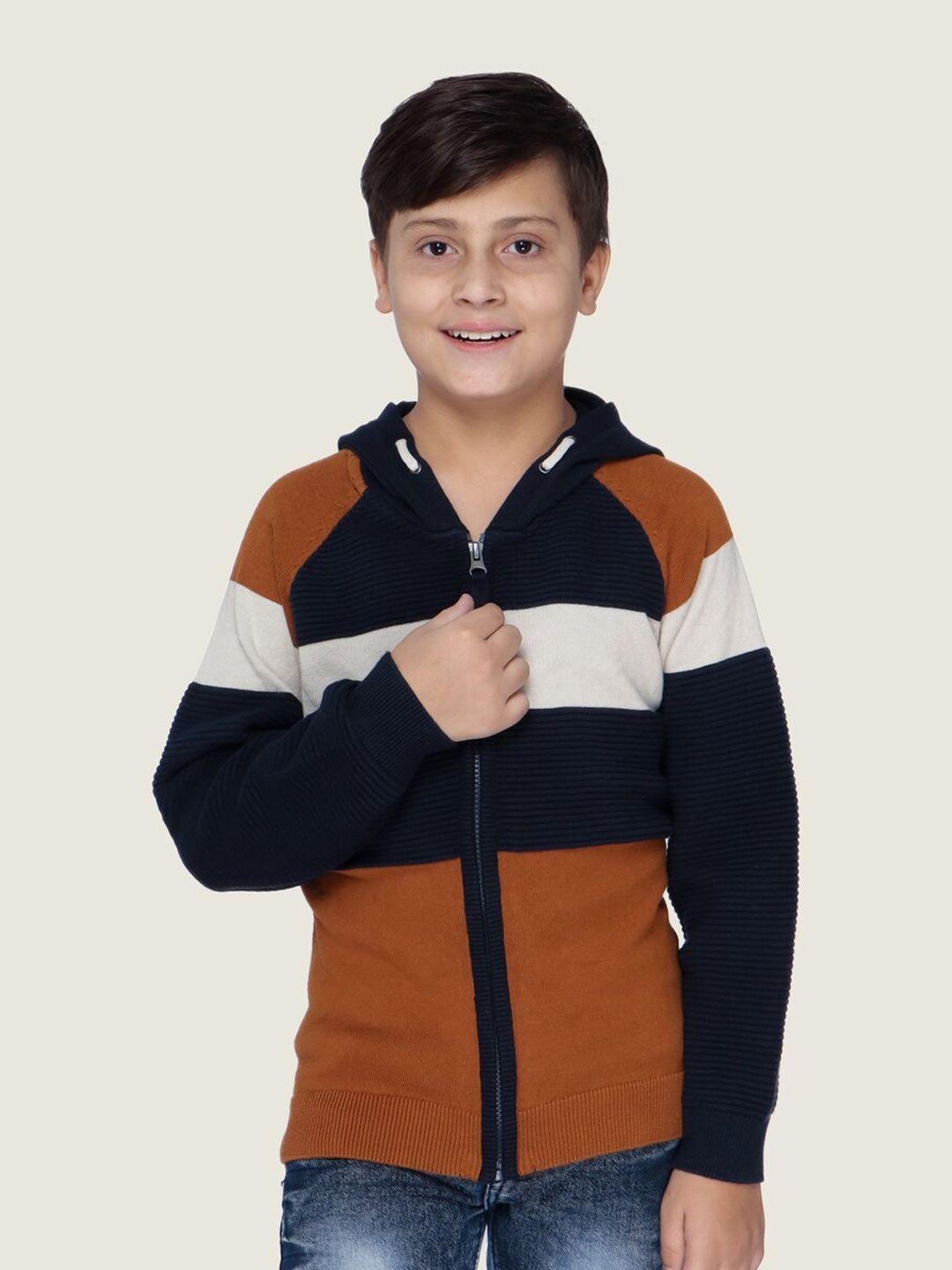 lasnak boys navy blue & rust colourblocked cotton pullover sweater