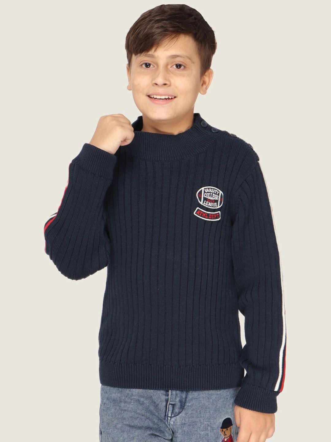 lasnak boys navy blue & white ribbed cotton pullover sweater