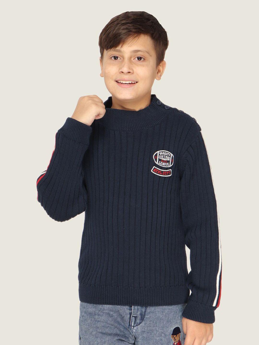 lasnak boys navy blue & white ribbed cotton pullover sweater
