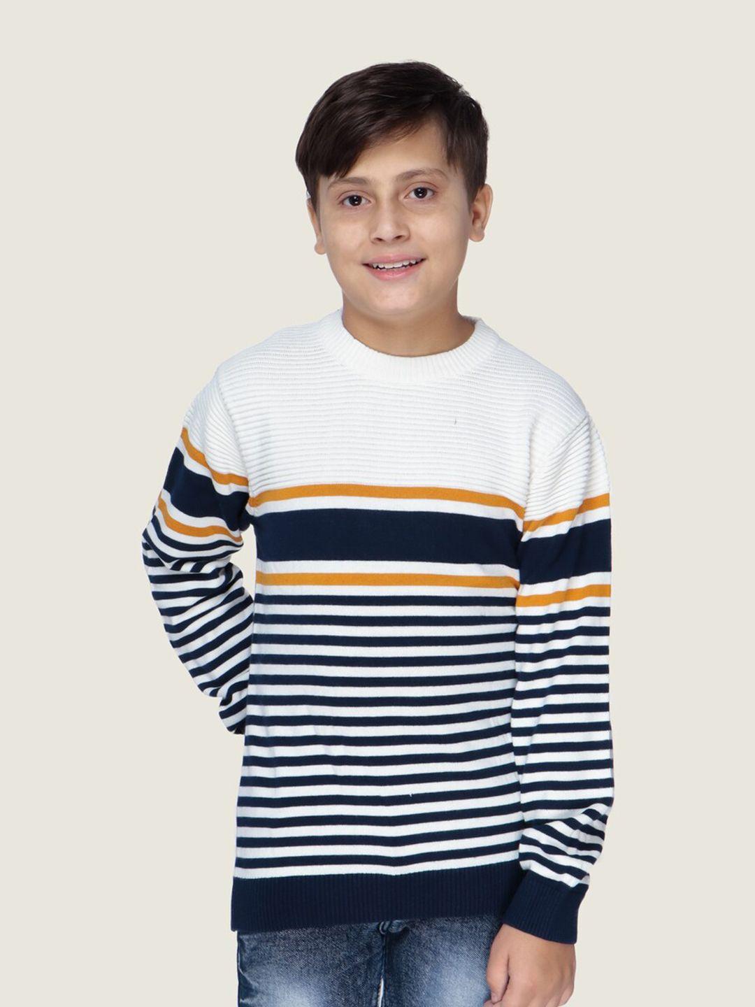 lasnak boys white & navy blue striped cotton pullover sweater