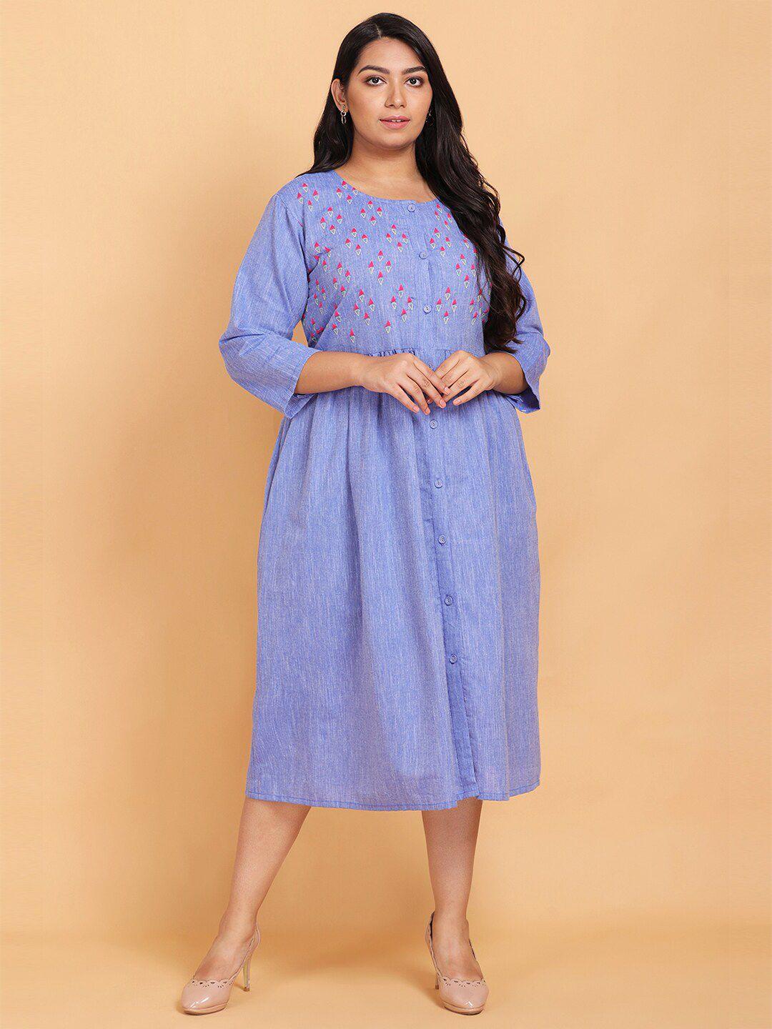 lastinch blue  chambray embroidered dress