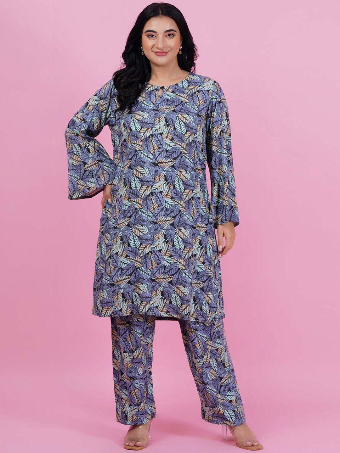 lastinch floral printed flared sleeve regular tunic with trousers