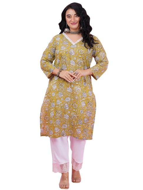 lastinch green cotton floral print kurta