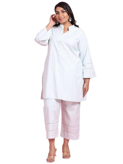 lastinch light green & white cotton striped kurta with palazzos