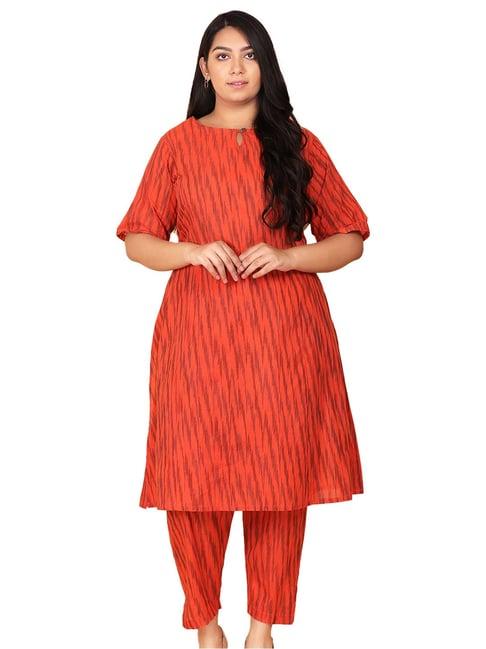 lastinch orange cotton printed kurta with pants