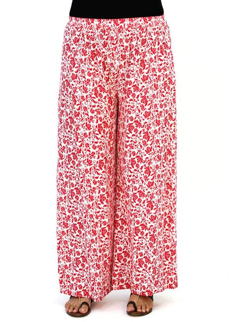 lastinch red & white rayon floral print palazzos