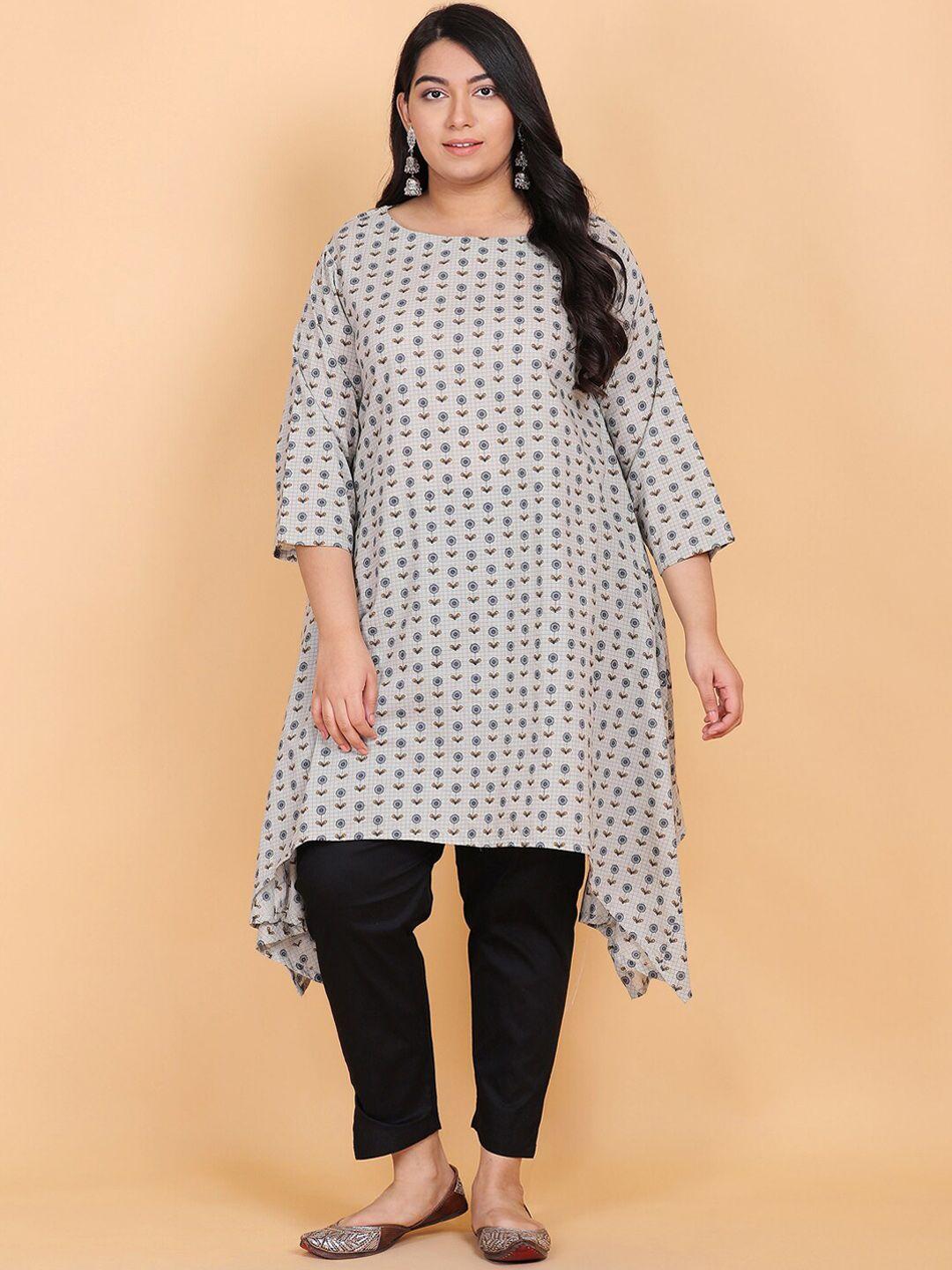 lastinch women grey floral printed cotton kurta