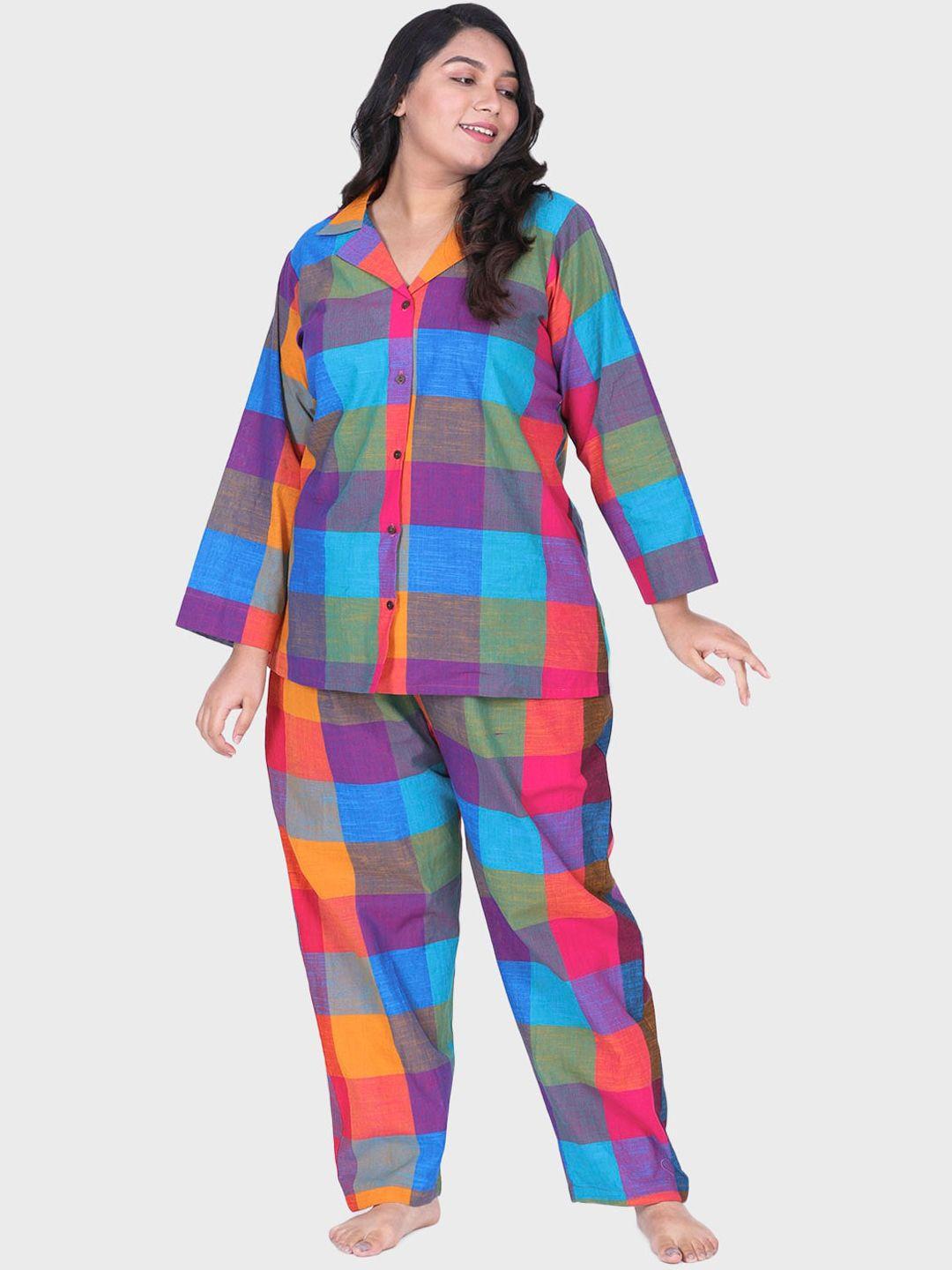 lastinch women multicoloured checked night suit