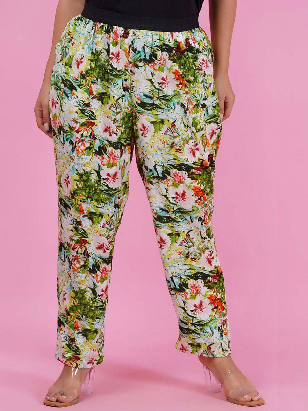 lastinch women plus size floral printed original straight fit trousers