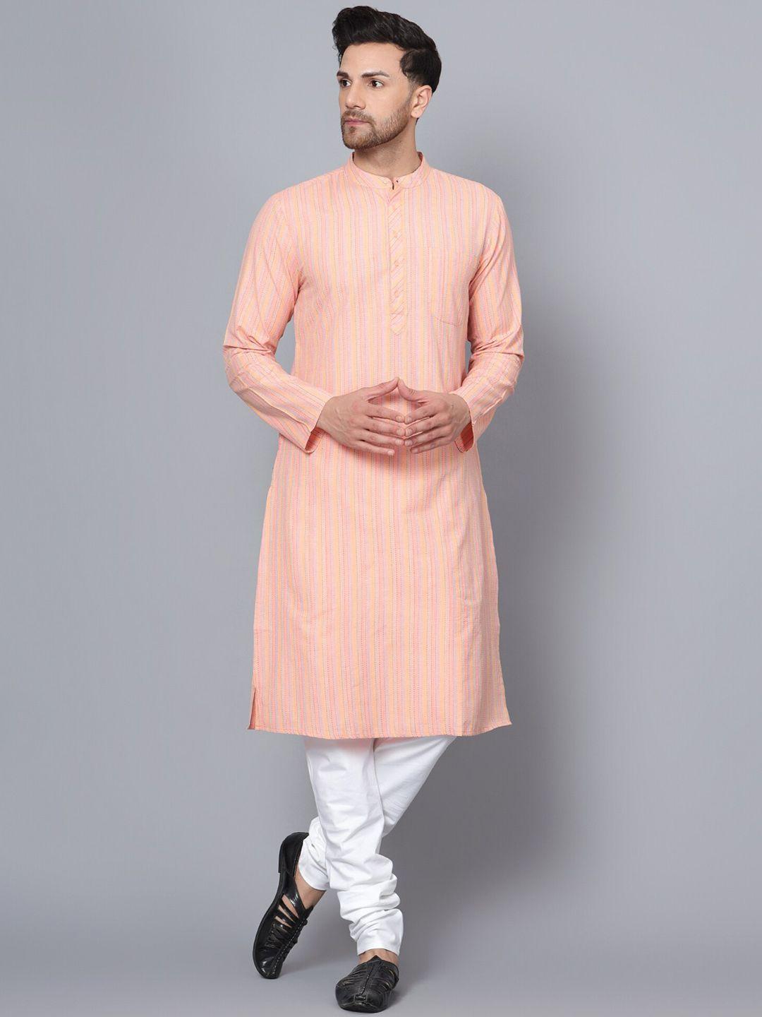 latest chikan garments vertical striped mandarin collar pure cotton kurta