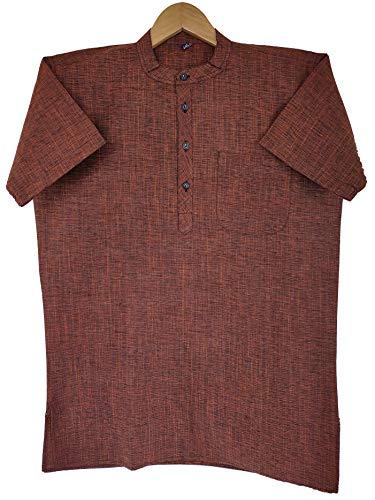 latest chikan men's cotton blend regular textured short kurta half sleeves - casual ethnic wear brown