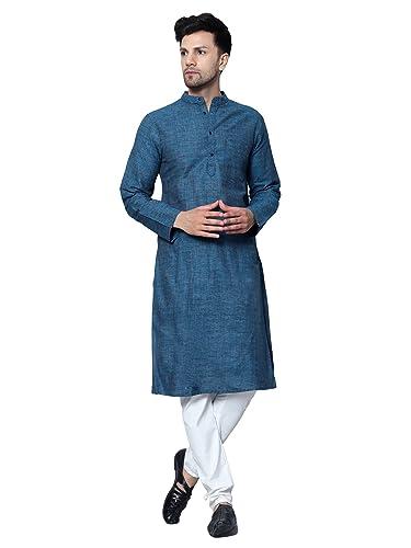 latest chikan men's cotton regular kurta (lc33_firozi_xl)