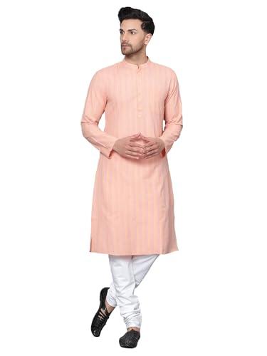 latest chikan men's cotton regular striped knee lenght kurta full sleeves - casual ethnic wear