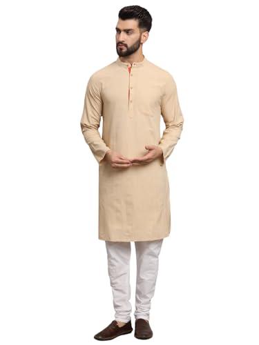 latest chikan men's cotton regular striped knee lenght kurta full sleeves - lk-ds-bg-44 beige