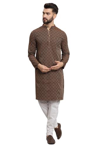 latest chikan men's cotton regular striped knee lenght kurta full sleeves - lk_+_br-46 brown