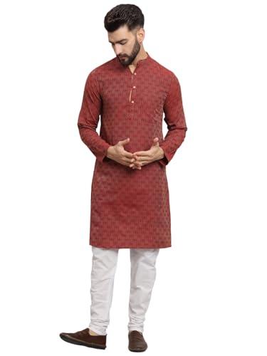 latest chikan men's cotton regular striped knee lenght kurta full sleeves - lk_+_r-38 red