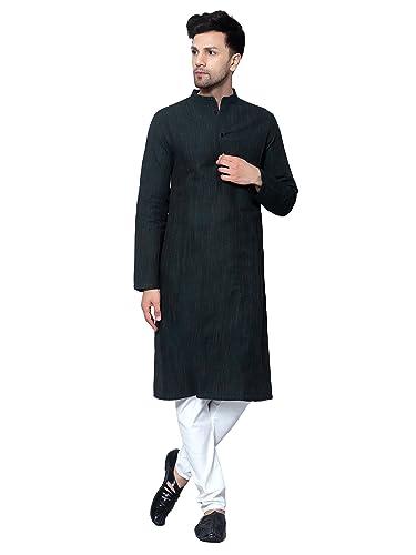 latest chikan men's cotton regular textured long kurta full sleeves - casual ethnic wear lc33bgr-xl bottle green