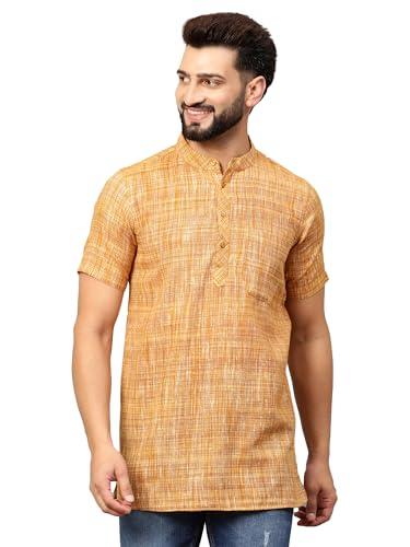 latest chikan men's cotton regular textured short kurta - casual ethnic wear,46 orange