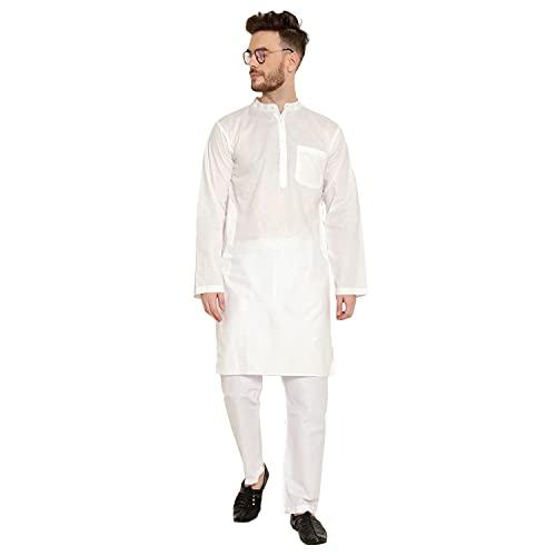 latest chikan men's cotton regular white long kurta full sleeves - casual ethnic summer wear,38